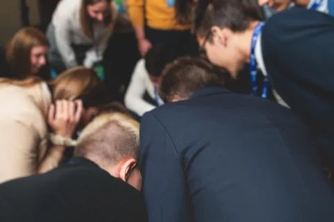 Group team of young people working together during contest competition, cor.. Stock Photos