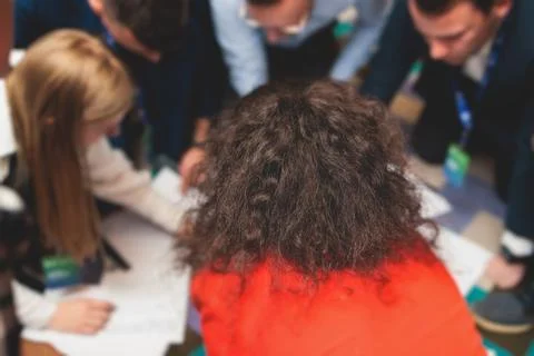 Group team of young people working together during contest competition, cor.. Foto stock