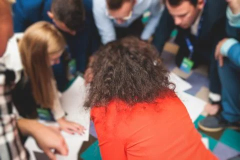 Group team of young people working together during contest competition, cor.. Stock Photos