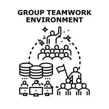 Group teamwork environment concept developing successful business Illustrazione stock