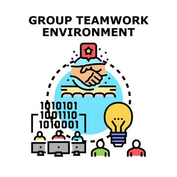 Group teamwork environment developing ideas and digital solutions 스톡 일러스트