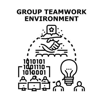 Group teamwork environment developing ideas and digital solutions Stockillustratie