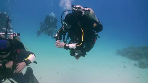 Group of technical divers develop their skills undersea Video stock 231495697