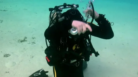 Group of technical divers improve their skills undersea Video stock 231496159