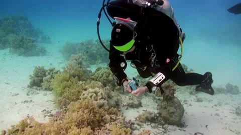 Group of technical divers improve their skills underwater Stock Footage 232378874