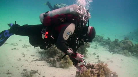 Group of technical divers perfect their skills undersea Video stock 232379605