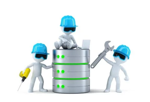 Group of technicians with data base. Technology concept Illustrazione stock