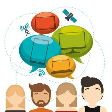 Group technology connected device satellite internet 库存插图