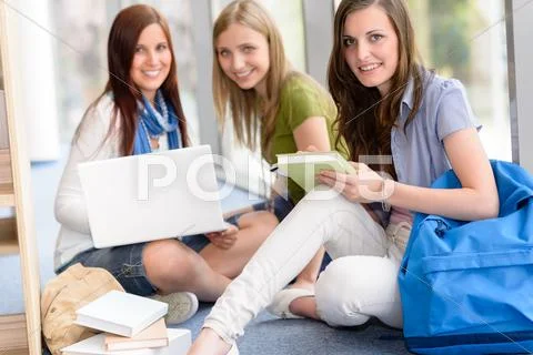 Group of teenage student study at high-school Stock Photos