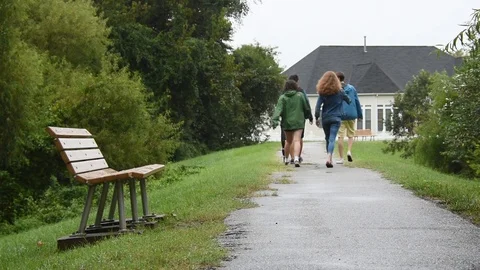 Group of teenagers walking down a path Video stock 89173084