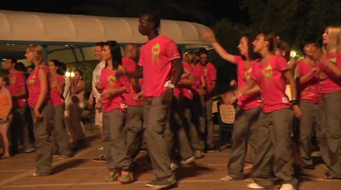 Group of teens dancing in hotel resort Stock Footage 30369222