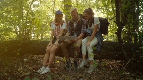 Group of teens on hiking with map Stock Footage 96198045