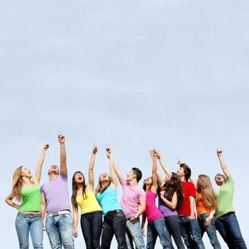 Group of teens pointing Stock Photos