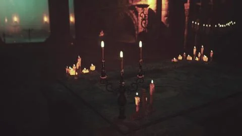 A group of temple candles on the floor Stock Illustration