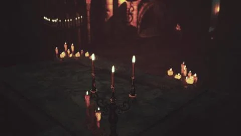 A group of temple candles sitting on top of a table Stock Illustration