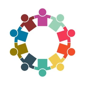 Group of ten persons in circle. holding hands.The summit workers are meeting  Stock Illustration