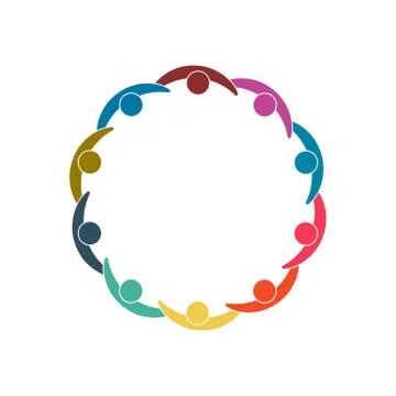 Group of ten persons in circle. holding hands.The summit workers are meeting  Stock Illustration