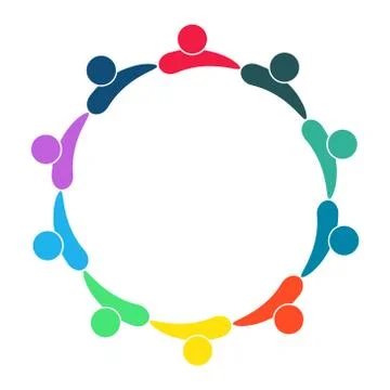 Group of ten persons in circle. holding hands.The summit workers are meeting  Illustrazione stock