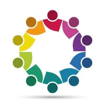 Group of ten persons in circle. holding hands.The summit workers are meeting  Stock Illustration