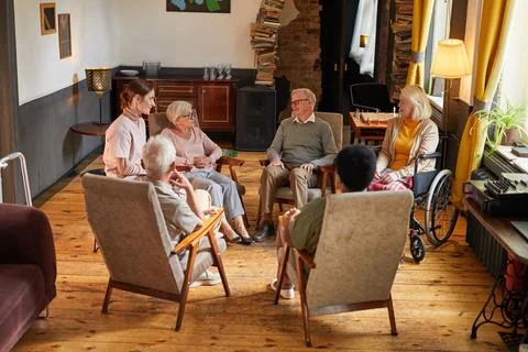 Group Therapy Session in Nursing Home Stock Photos