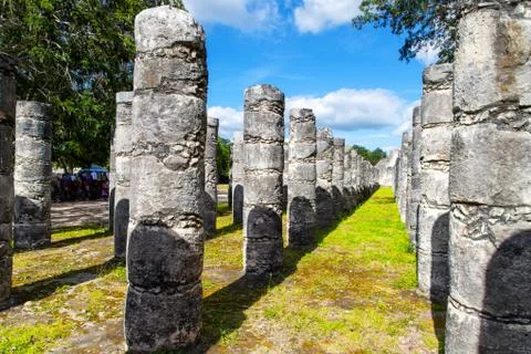 Group of the Thousand Columns at Chichen Itza in Yucatan, Mexico Stock Photos