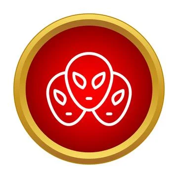 Group of three alien faces icon on red button Stock Illustration