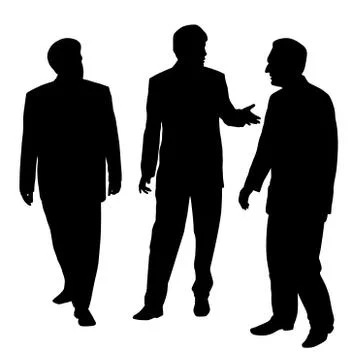 Group of three businessmen walking and talking Stock Illustration