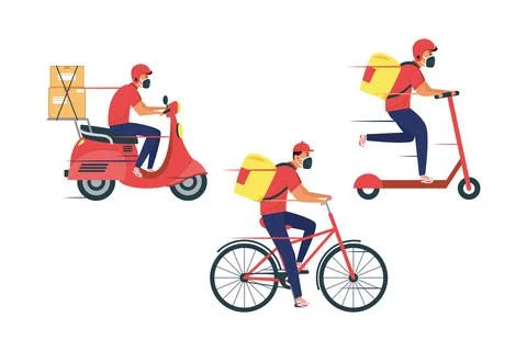 Group of three delivery workers team characters Stock Illustration