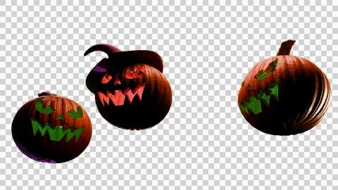 Group of three glowing pumpkins isolated on transparent background Stock Illustration