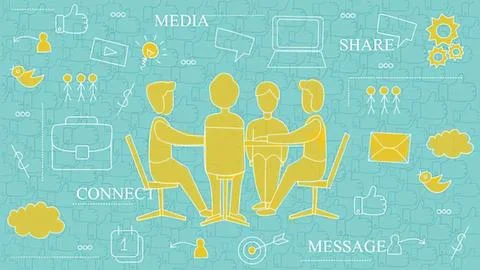 Group of three people sitting and talking in a meeting Stock Illustration