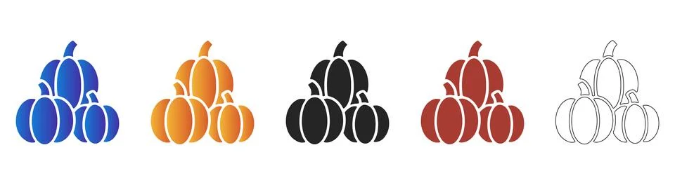 Group of three pumpkins isolated icon set Stock Illustration