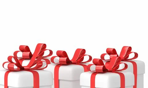 Group of the three red gift boxes on white background. 3d rendering Stock Illustration