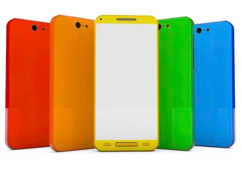 Group of touchscreen smartphones with colorful interface Stock Illustration