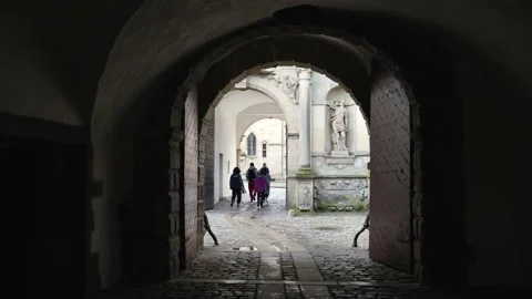 Group of tourist enter arch gate. Stock Footage 230939375