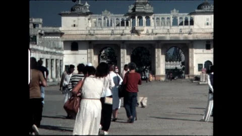 Group of Tourists Approaching Palace Gate Stock Footage 277976253