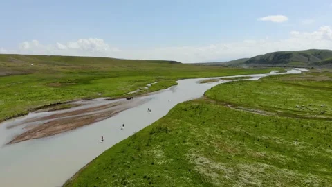 A group of tourists are rowing on a SUP board on the river 스톡 동영상 209797462