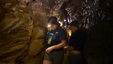 Group of tourists exploring the Jumandy Caves in Ecuador Vídeos de archivo 334934549