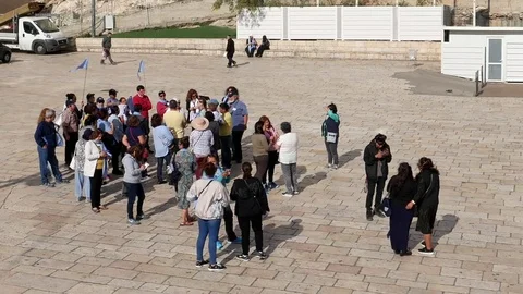 Group of tourists going to visit the Western Wall Stock Footage 79390156