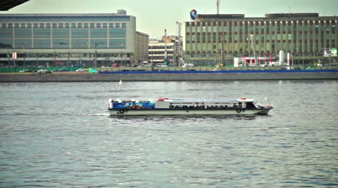 Group of tourists having  sightseeing tour on motor ship Stock Footage 34272317