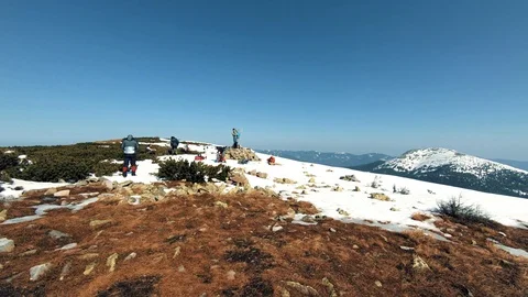 A group of tourists on mountains Stock Footage 95158633