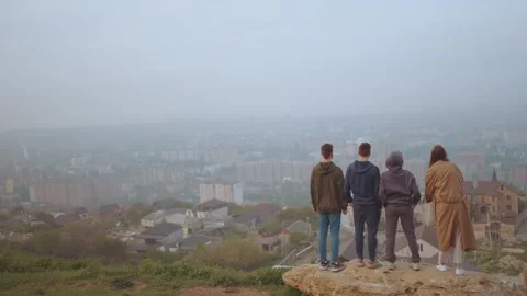 A group of tourists on the observation deck of Dagestan Stock Footage 278002452