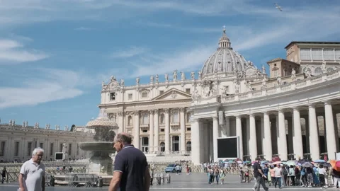 Group of tourists queue to visit the Vatican in St. Peter Square. Video stock 244069673