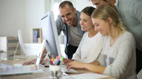 Group of trainees working in class on desktop Stock Footage 37731513