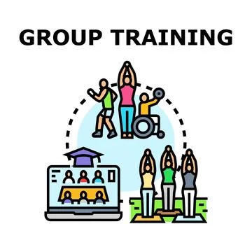 Group training concept, online education, and inclusive fitness activities Stock Illustration