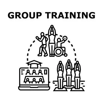 Group training concept, online education, and inclusive fitness activities 库存插图