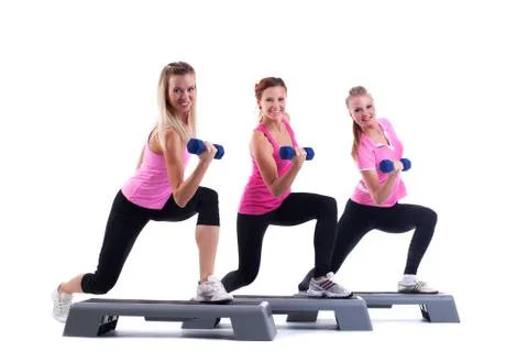 Group training instructors with dumbbells Stock Photos