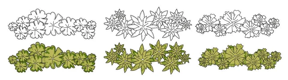 Group trees top view set. Architecture and landscape elements. Bushes with Illustrazione stock
