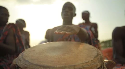 Group of tribes playing drum in field, Ghana Video stock 62388275