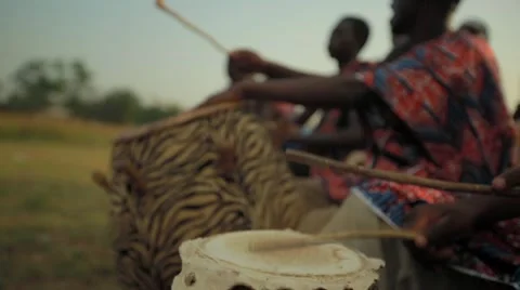 Group of tribes playing drum in field, Ghana Stock Footage 62388277