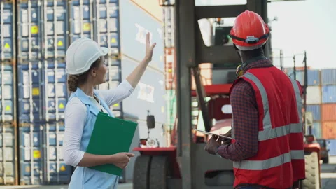 Group of two african american  engineer man and inspector Caucasian woman t.. Stock Footage 248362632